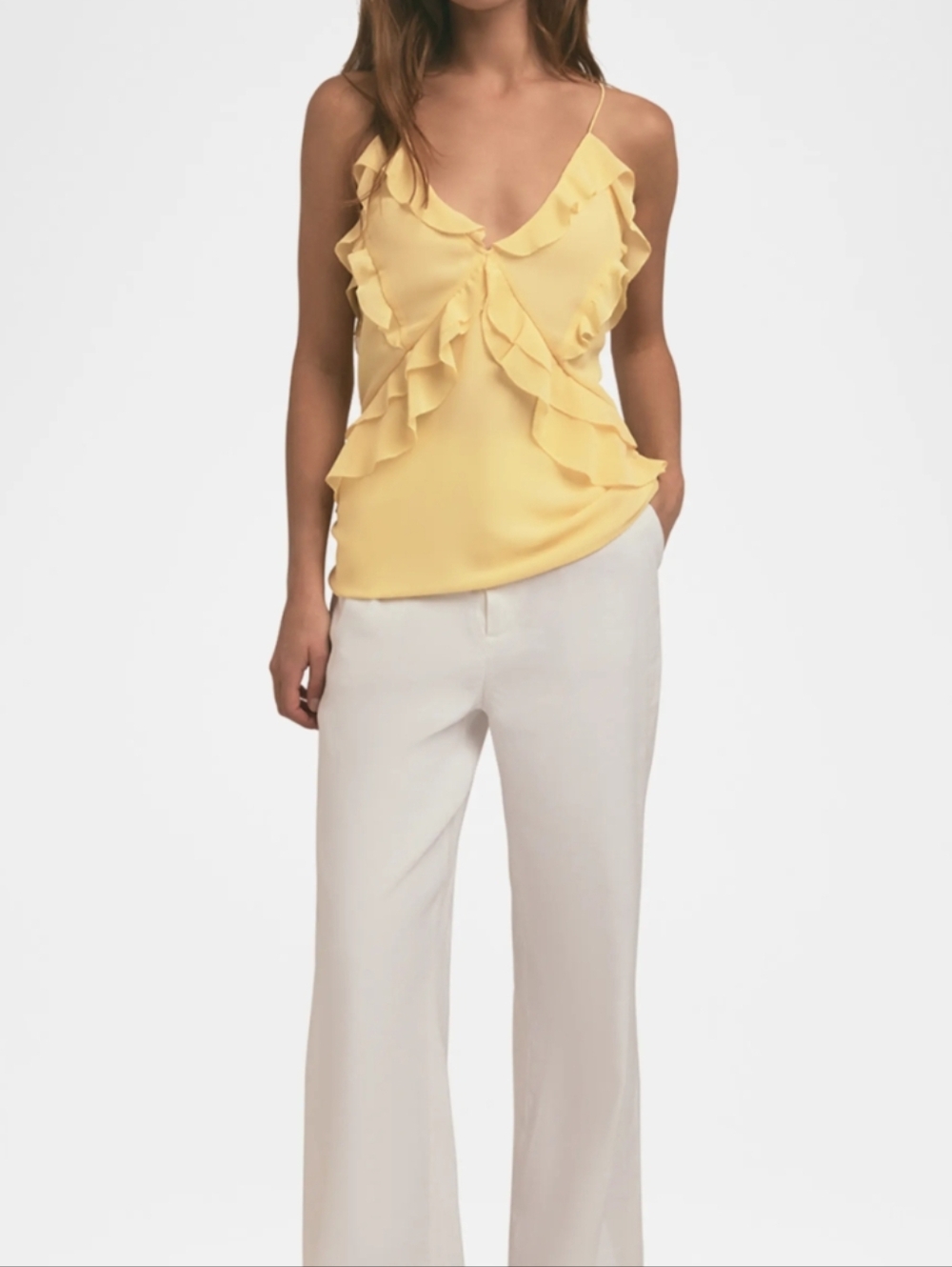 Favorite Daughter The Who Me Tank‎ Top Yellow Ruffle V-Neck Cami Size Medium